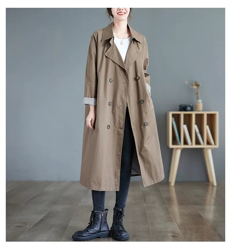 Double-Breasted Trench Coat with Contrast Lining
