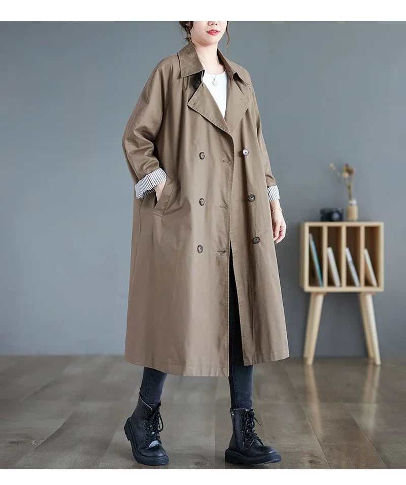 Double-Breasted Trench Coat with Contrast Lining