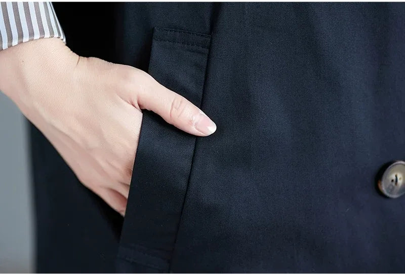 Double-Breasted Trench Coat with Contrast Lining
