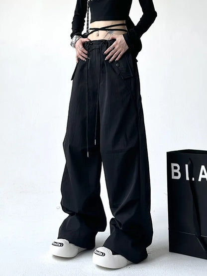 Drawstring Big Pocket Wide Leg Cargo Pants