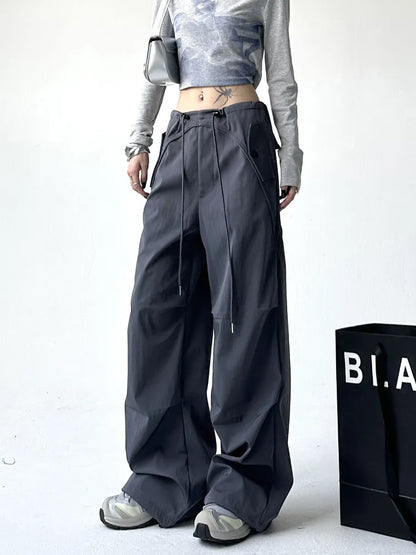 Drawstring Big Pocket Wide Leg Cargo Pants