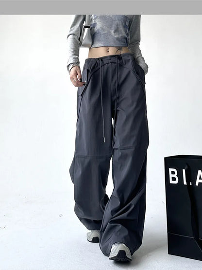 Drawstring Big Pocket Wide Leg Cargo Pants