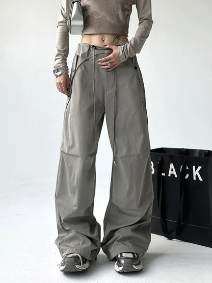 Drawstring Big Pocket Wide Leg Cargo Pants