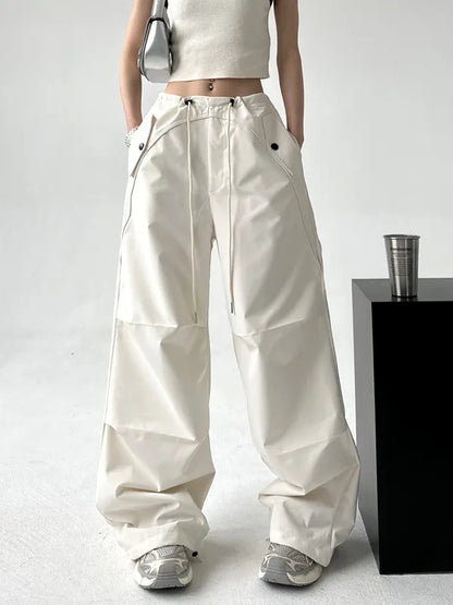 Drawstring Big Pocket Wide Leg Cargo Pants