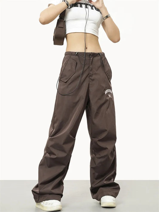 Quick Dry Drawstring Star Embroidery Cargo Pants