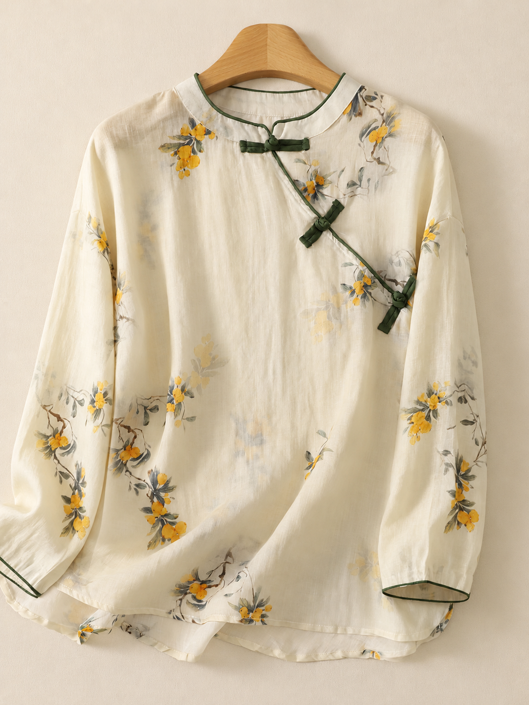 Floral Print Frog Button Asymmetrical Placket Long Sleeve Shirt