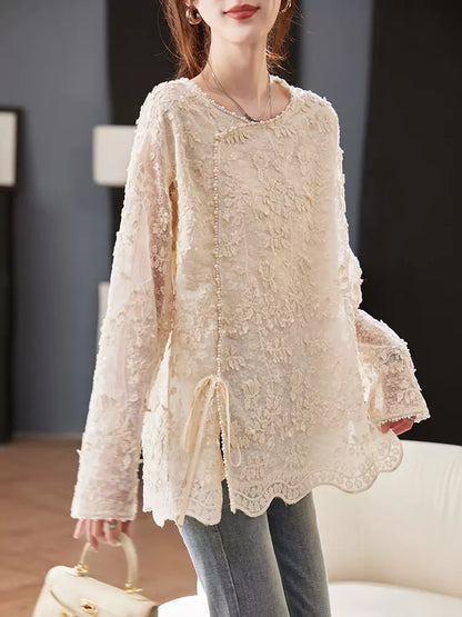 Beaded Embroidered Chiffon Blouse with Sequin Details