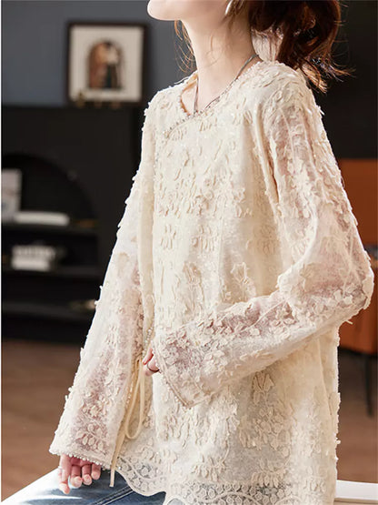 Beaded Embroidered Chiffon Blouse with Sequin Details