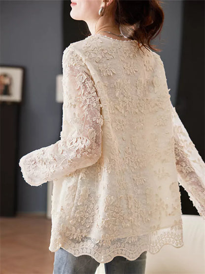 Beaded Embroidered Chiffon Blouse with Sequin Details