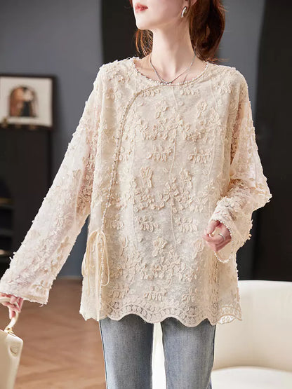 Beaded Embroidered Chiffon Blouse with Sequin Details