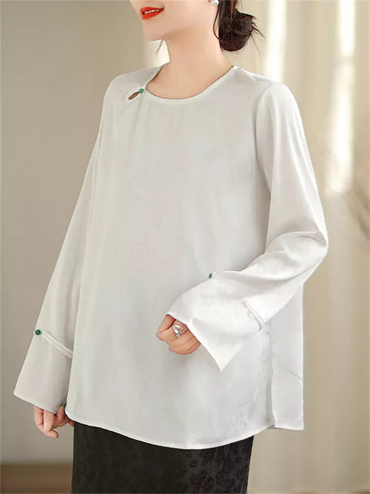 Elegant Chinese-style Jacquard Draped Shoulder Shirt Long Sleeve