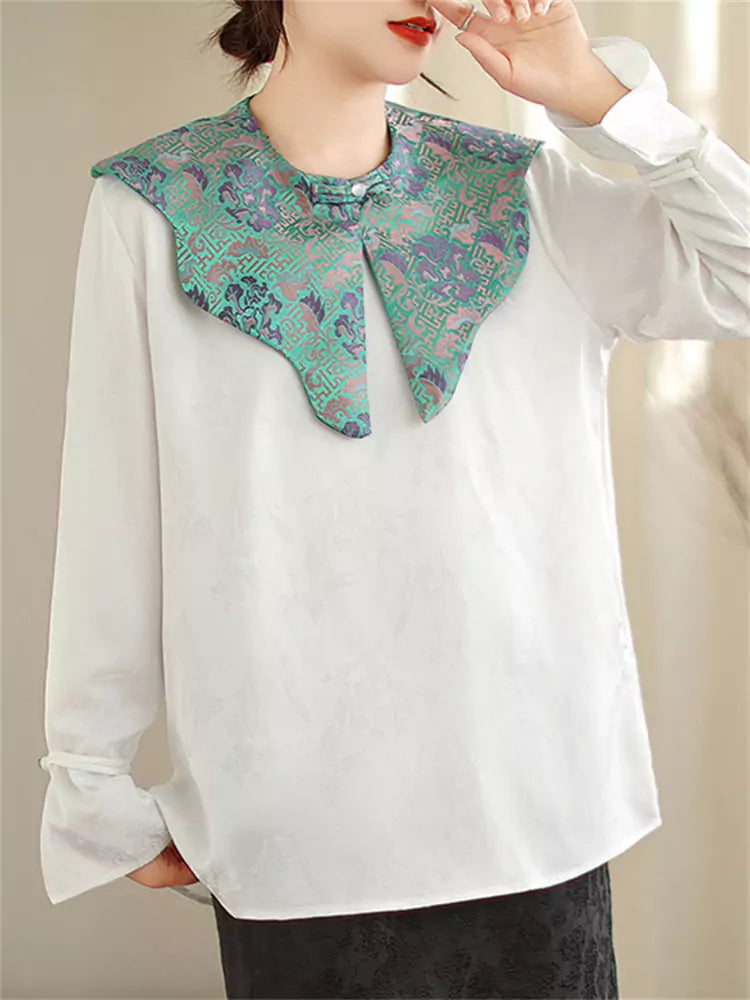 Elegant Chinese-style Jacquard Draped Shoulder Shirt Long Sleeve