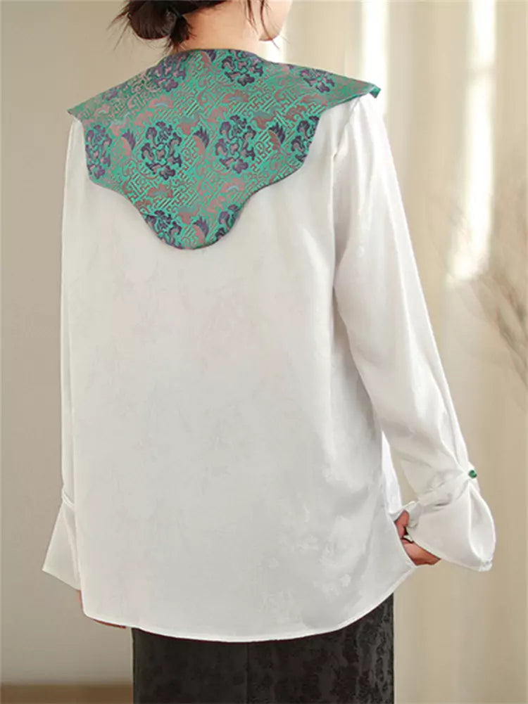 Elegant Chinese-style Jacquard Draped Shoulder Shirt Long Sleeve