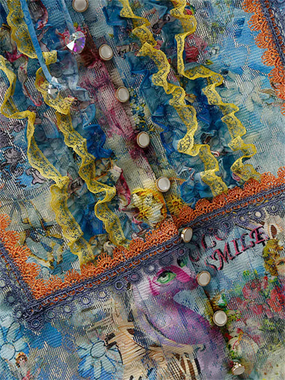 Elegante Bluse im Court-Stil mit floralem Print, Rüschenbesatz und Schleifendetail