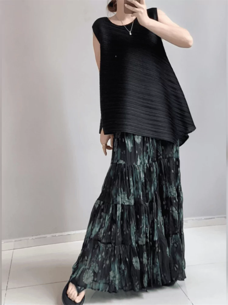 Fashion Elegant Elastic Waist Floral Print Maxi Skirt