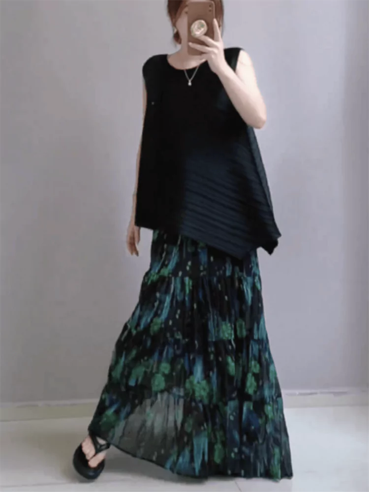 Fashion Elegant Elastic Waist Floral Print Maxi Skirt