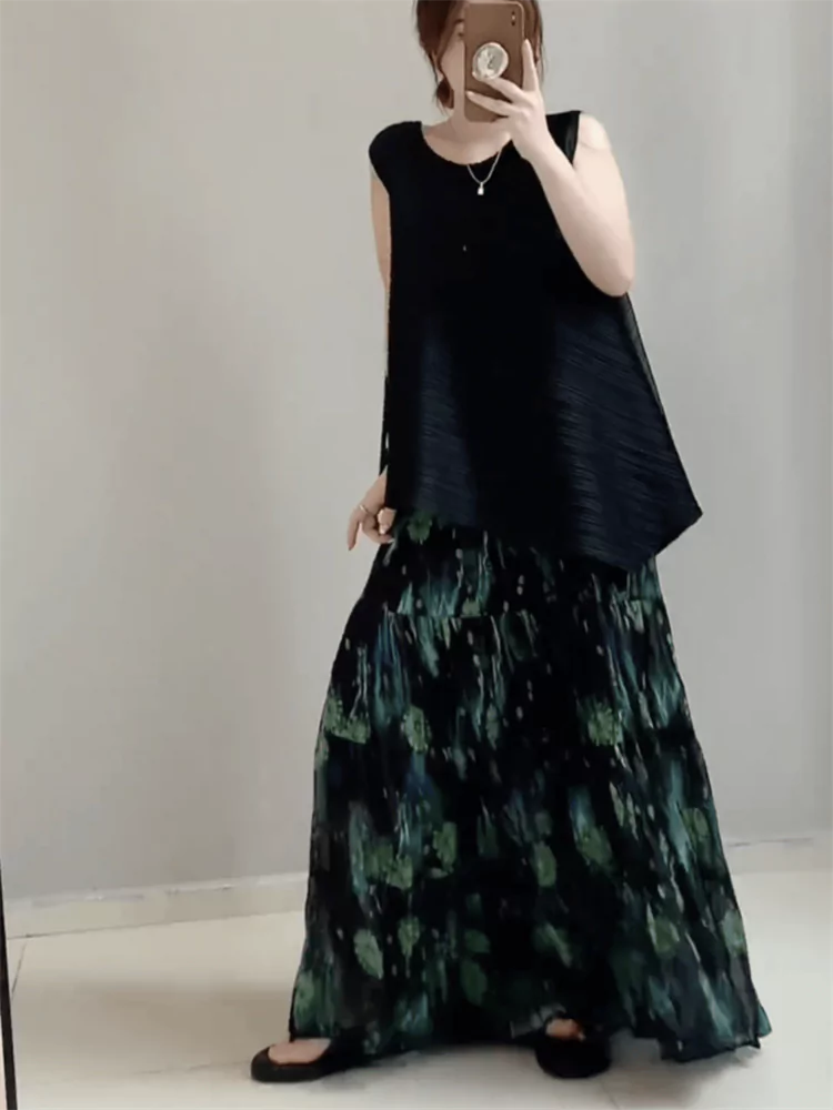 Fashion Elegant Elastic Waist Floral Print Maxi Skirt