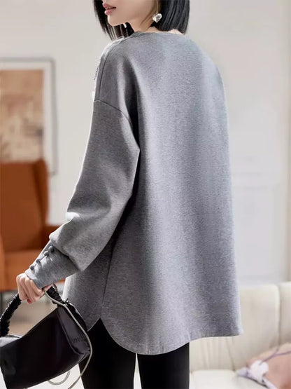 Sudadera elegante de manga larga con panel de encaje francés floral