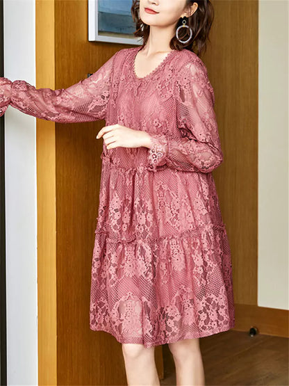 French Lace Midi Dress Plus Size with A-Line Silhouette