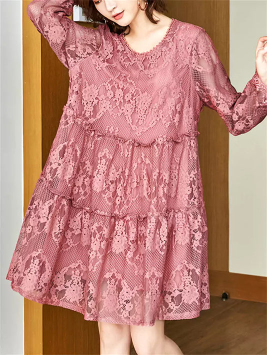 French Lace Midi Dress Plus Size with A-Line Silhouette