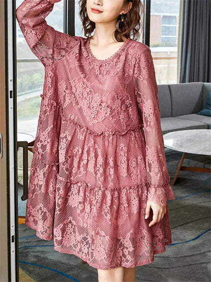 French Lace Midi Dress Plus Size with A-Line Silhouette