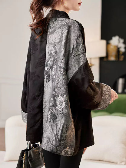 Elegante, hochwertige Jacquard-Seidenjacke mit Ein-Knopf-Verschluss