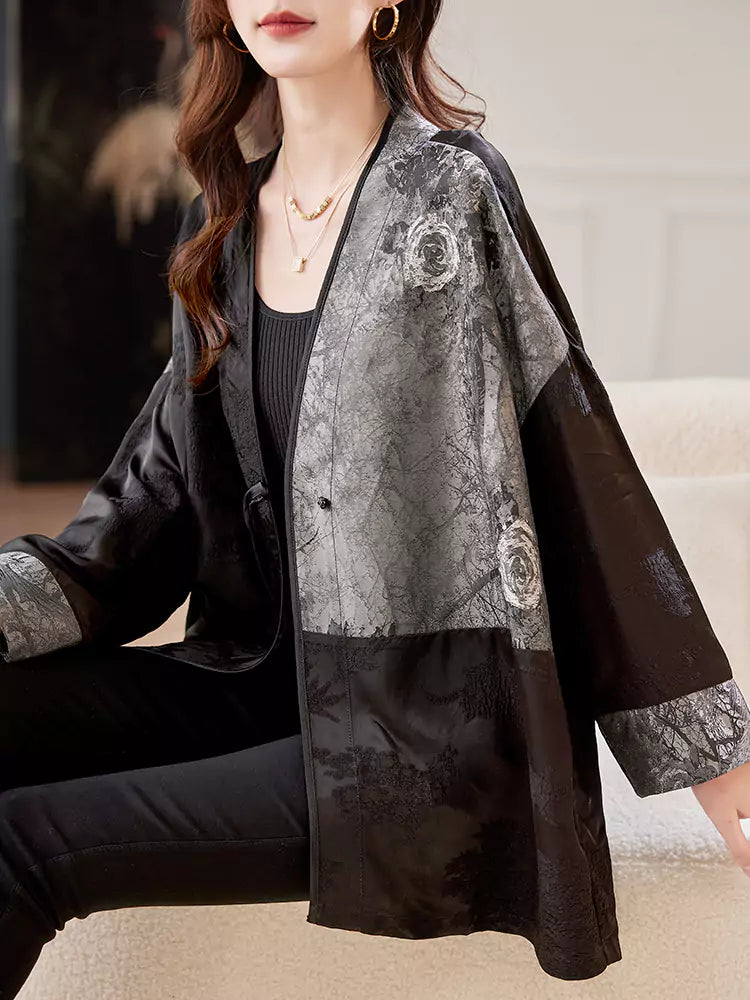 Elegante chaqueta de seda jacquard de alta gama con cierre de un solo botón