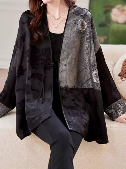 Elegante, hochwertige Jacquard-Seidenjacke mit Ein-Knopf-Verschluss