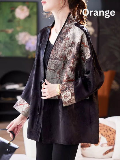 Elegant High-End Jacquard Silk Jacket with Single Button Closure