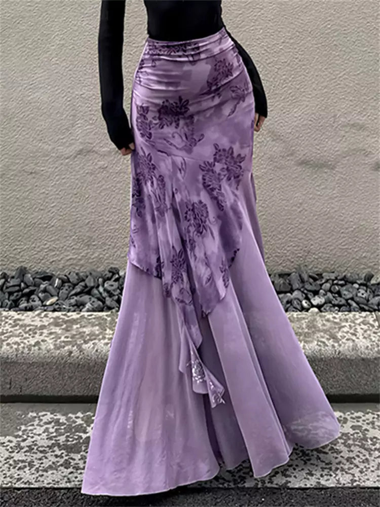 Elegant Layered Mesh Midi Skirt with Irregular Hem