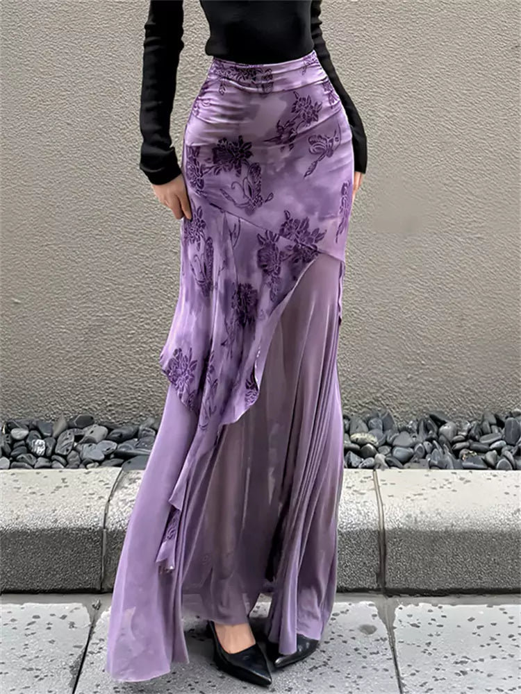 Elegant Layered Mesh Midi Skirt with Irregular Hem