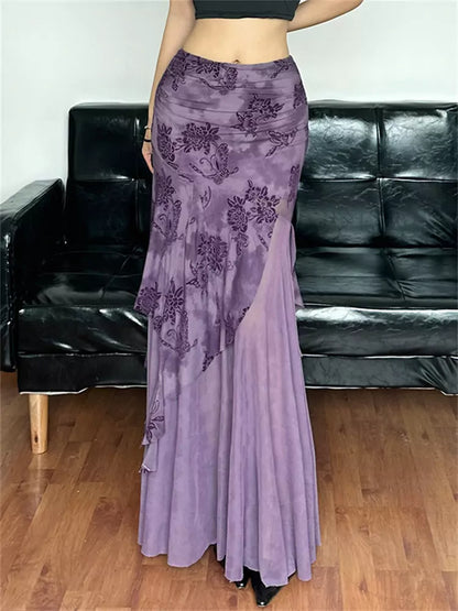 Eleganter, mehrlagiger Midirock aus Mesh mit unregelmäßigem Saum