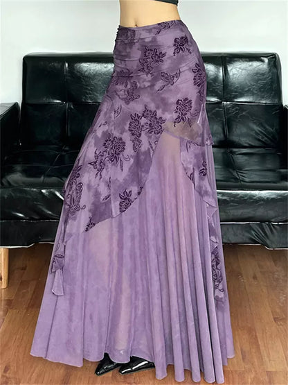 Eleganter, mehrlagiger Midirock aus Mesh mit unregelmäßigem Saum