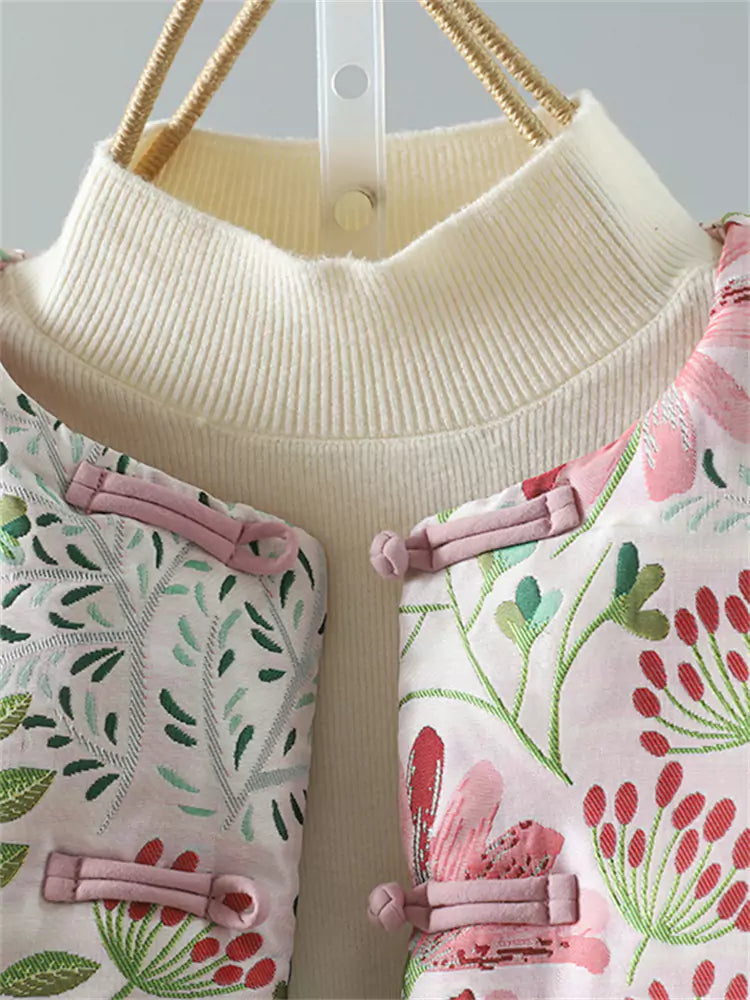 Elegant Oriental Style Jacquard Cotton Padded Coat