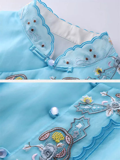 Elegant Pink Embroidery Organza Chinese Style Dress Bracelet Sleeve