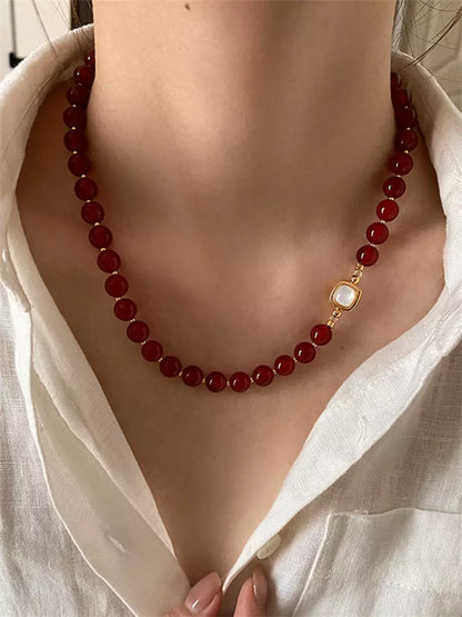 Elegant Red Agate Beaded Necklace