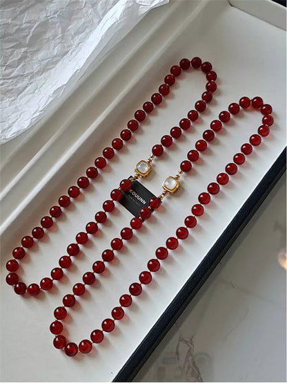 Elegant Red Agate Beaded Necklace