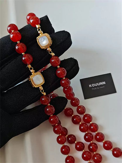 Elegant Red Agate Beaded Necklace