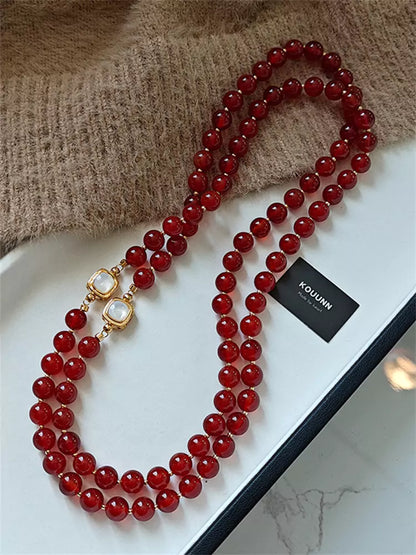 Elegant Red Agate Beaded Necklace