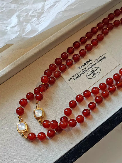 Elegant Red Agate Beaded Necklace