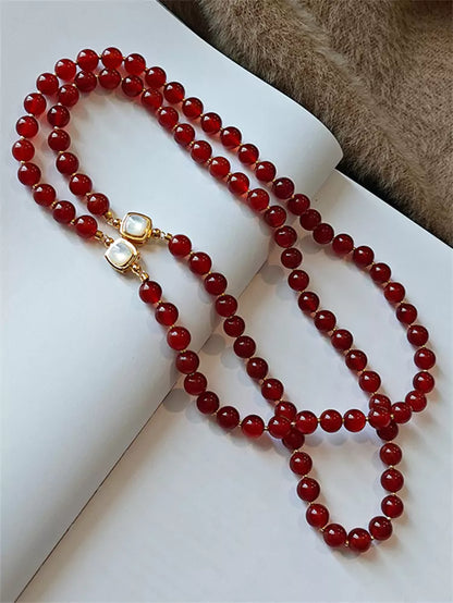 Elegant Red Agate Beaded Necklace