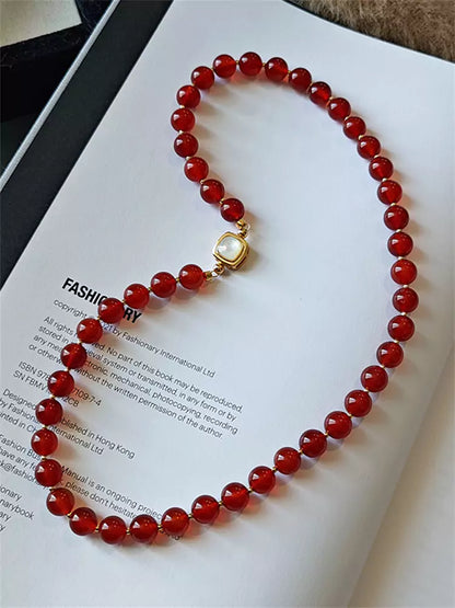 Elegant Red Agate Beaded Necklace