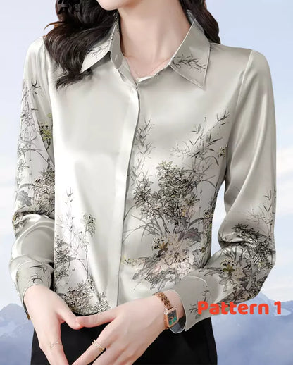 Elegant Long Sleeve Satin Office Blouse with Relaxed Fit