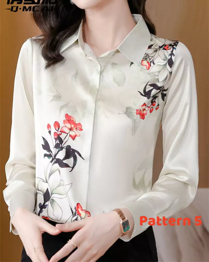 Elegant Long Sleeve Satin Office Blouse with Relaxed Fit