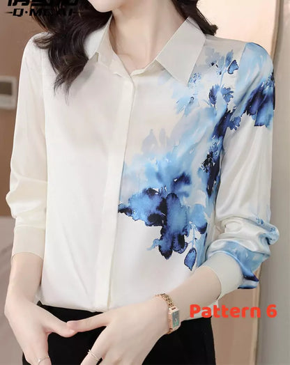 Elegant Long Sleeve Satin Office Blouse with Relaxed Fit
