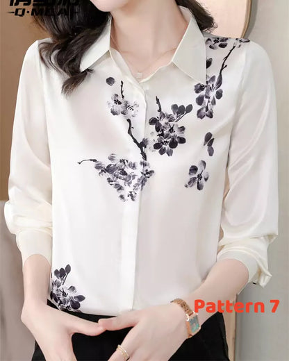 Elegant Long Sleeve Satin Office Blouse with Relaxed Fit