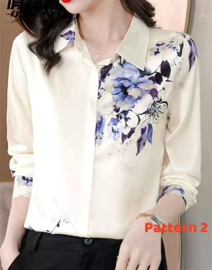 Elegant Long Sleeve Satin Office Blouse with Relaxed Fit