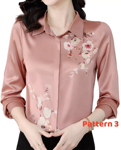 Elegant Long Sleeve Satin Office Blouse with Relaxed Fit