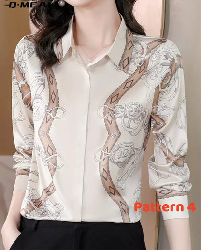 Elegant Long Sleeve Satin Office Blouse with Relaxed Fit