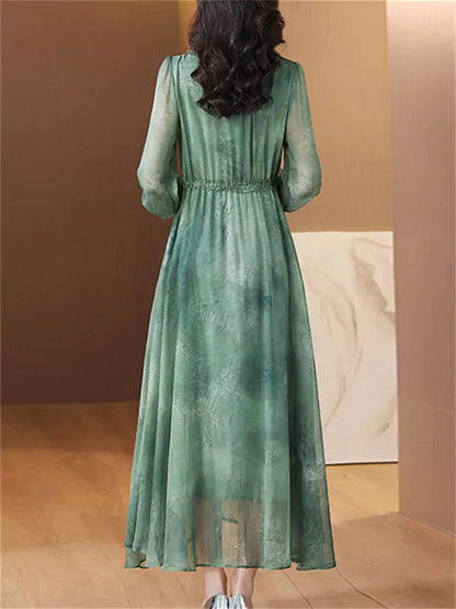 Elegantes Tüll-Maxikleid mit Perlendekor und V-Ausschnitt für Frühling/Sommer